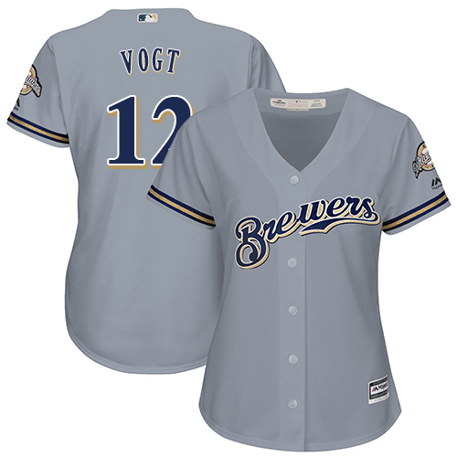 Brewers #12 Stephen Vogt Grey Road Women's Stitched MLB Jersey - Click Image to Close